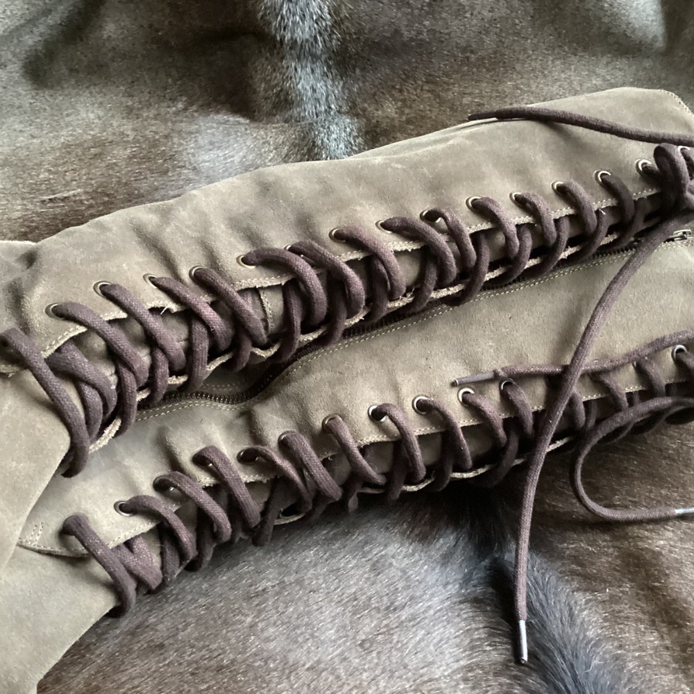 Born Brown Suede Leather Lace Up High Boots - Picture 13 of 15